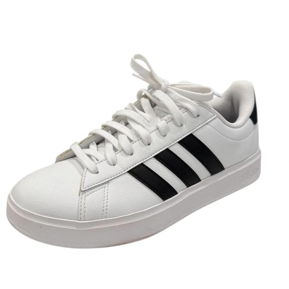 Adidas Grand Court 2.0 Cloudfoam White 3 Stripe Low Top Sneakers 9 - Picture 4 of 9